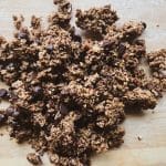 chocolate orange granola on a wood table