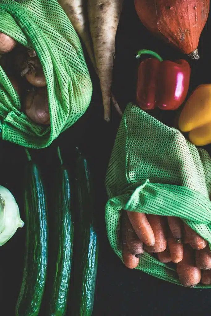 produce with reusable bags