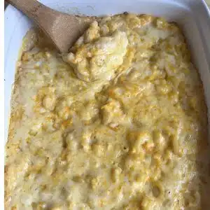 butternut squash mac and cheese in a casserole dish