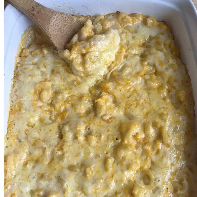butternut squash mac and cheese in a casserole dish
