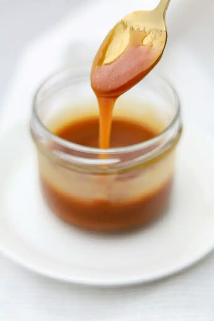 caramel sauce recipe in a glass jar