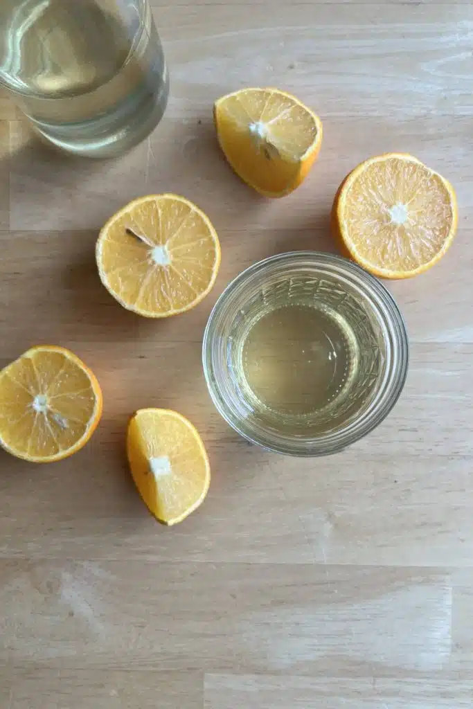 simple syrup on a wood surface