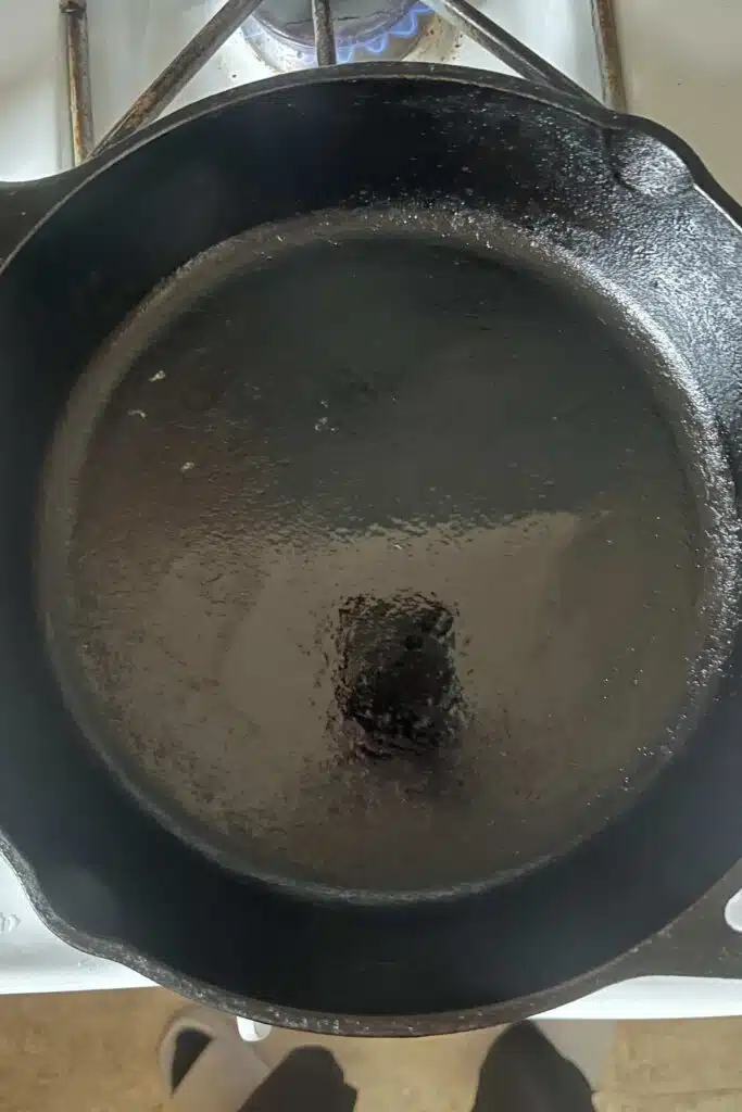 freshly seasoned cast iron pan